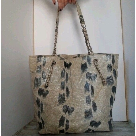 KENNETH COLE Shoulder Bag Handbag Snake Printed Fabric Large Purse Bag Tote - Picture 2 of 13